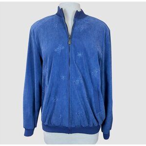 Alfred Dunner LS Full Zip Snowflake Embr Slash Pockets Ribbed Trim Bomber 12 NWT